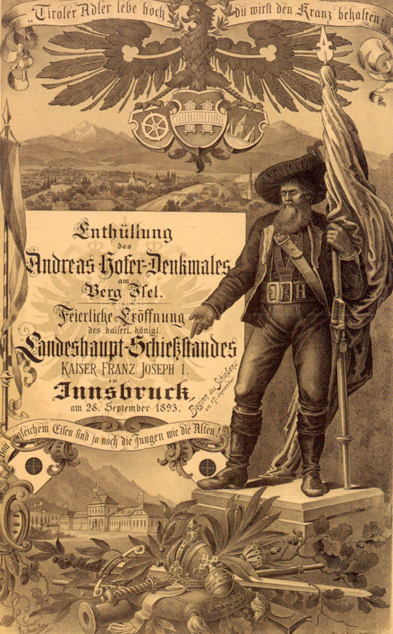 Manifesto per l'inaugurazione del monumento hoferiano sul Bergisel (Tir. Landesm. Ferdinandeum, Innsbruck)