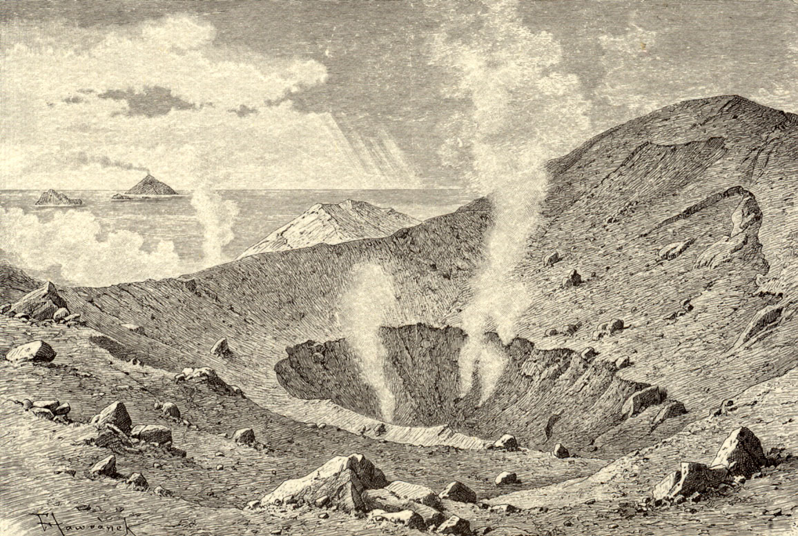 Il cratere di Vulcano in un'illustrazione dell'arciduca Luigi Salvatore d'Austria
